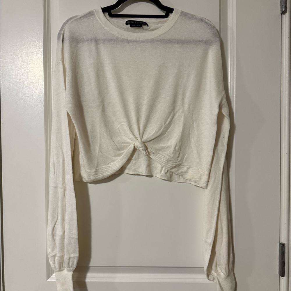 Alice + Olivia Cream Long Sleeve Knotted Top size small